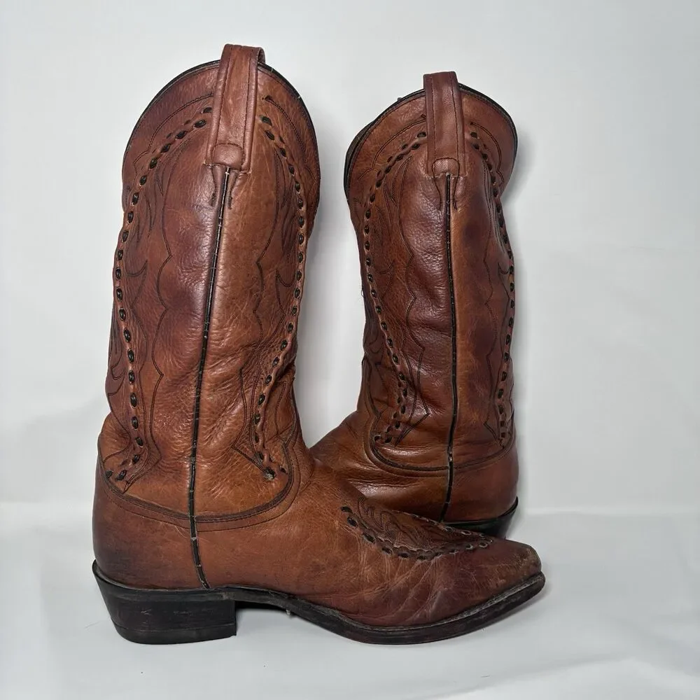 Dan Post Mens Size 9EW DP26644 VTG Phoenix Brown Leather Western Cowboy Boots